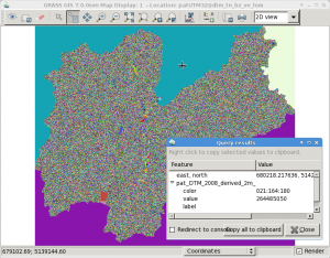 Clumped map derived from DEM (generated with r.clump)