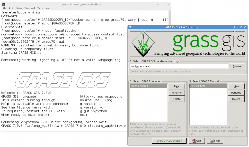 GRASS GIS 7 GUI in docker container